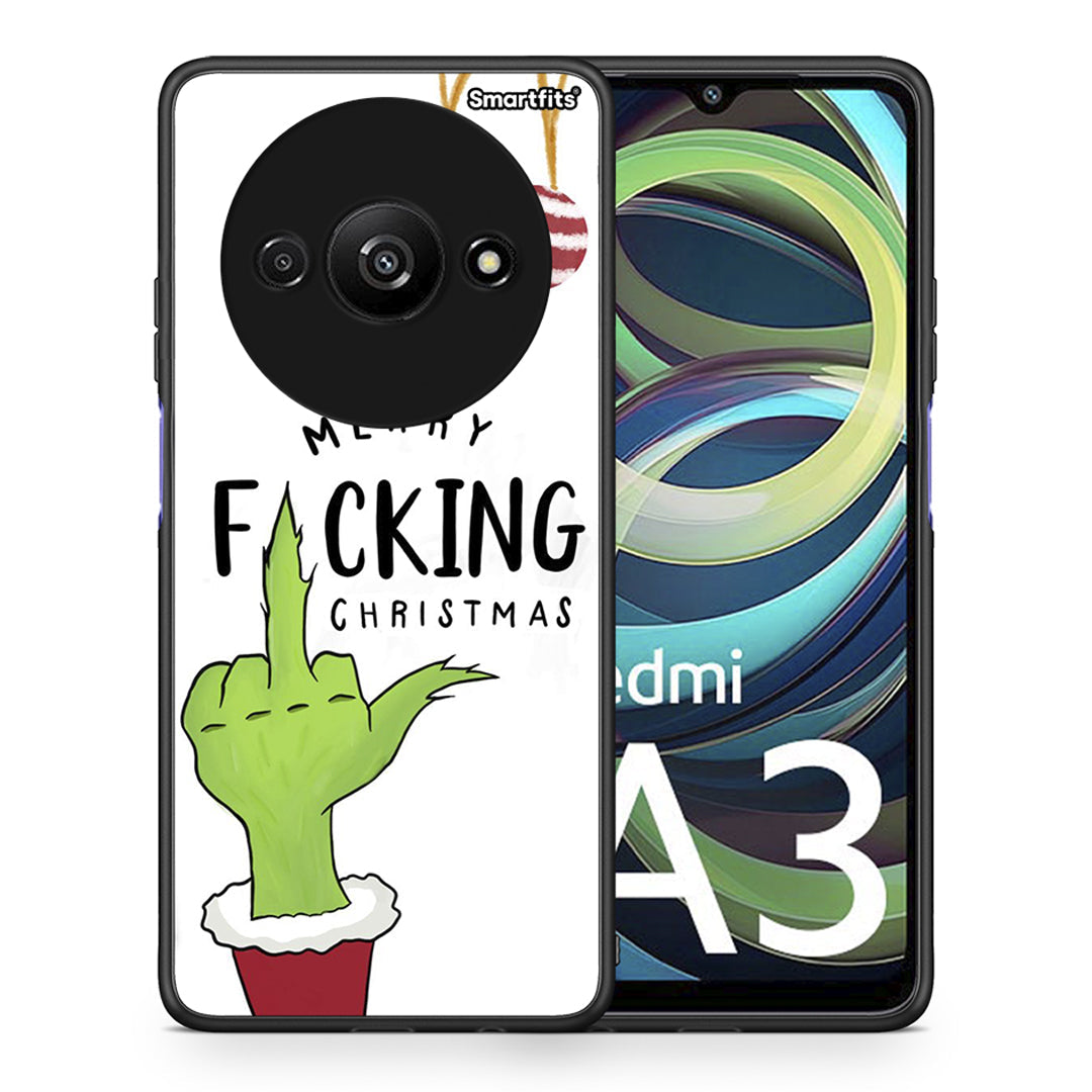 Θήκη Xiaomi Redmi A3 Merry F Xmas από τη Smartfits με σχέδιο στο πίσω μέρος και μαύρο περίβλημα | Xiaomi Redmi A3 Merry F Xmas case with colorful back and black bezels