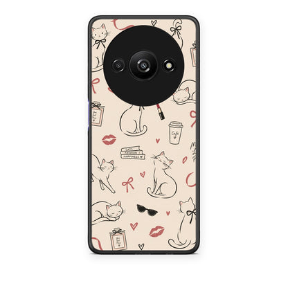Θήκη Xiaomi Redmi A3 Minimal Cat and Fashion Doodles on Cream από τη Smartfits με σχέδιο στο πίσω μέρος και μαύρο περίβλημα | Xiaomi Redmi A3 Minimal Cat and Fashion Doodles on Cream case with colorful back and black bezels