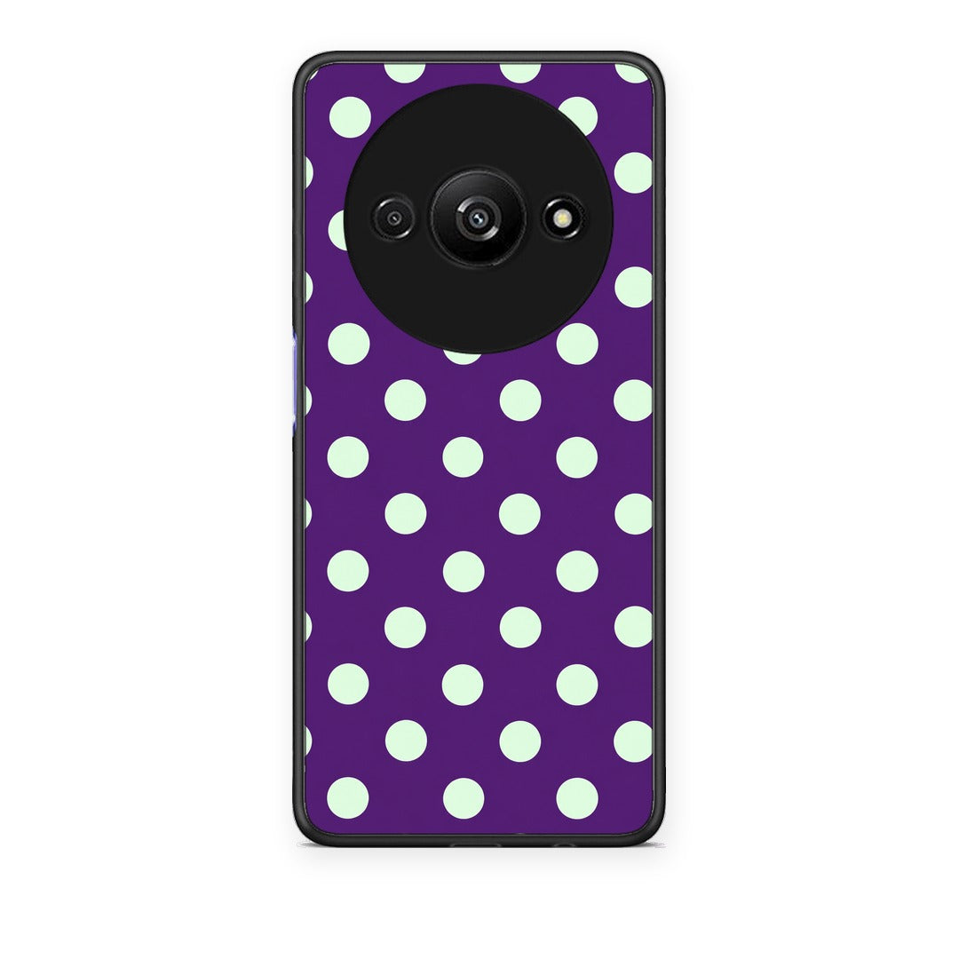 Θήκη Xiaomi Redmi A3 Mint Polka Dots on Purple από τη Smartfits με σχέδιο στο πίσω μέρος και μαύρο περίβλημα | Xiaomi Redmi A3 Mint Polka Dots on Purple case with colorful back and black bezels