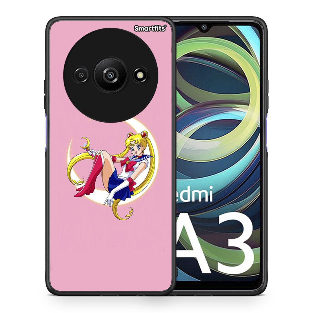 Θήκη Xiaomi Redmi A3 Moon Girl από τη Smartfits με σχέδιο στο πίσω μέρος και μαύρο περίβλημα | Xiaomi Redmi A3 Moon Girl case with colorful back and black bezels