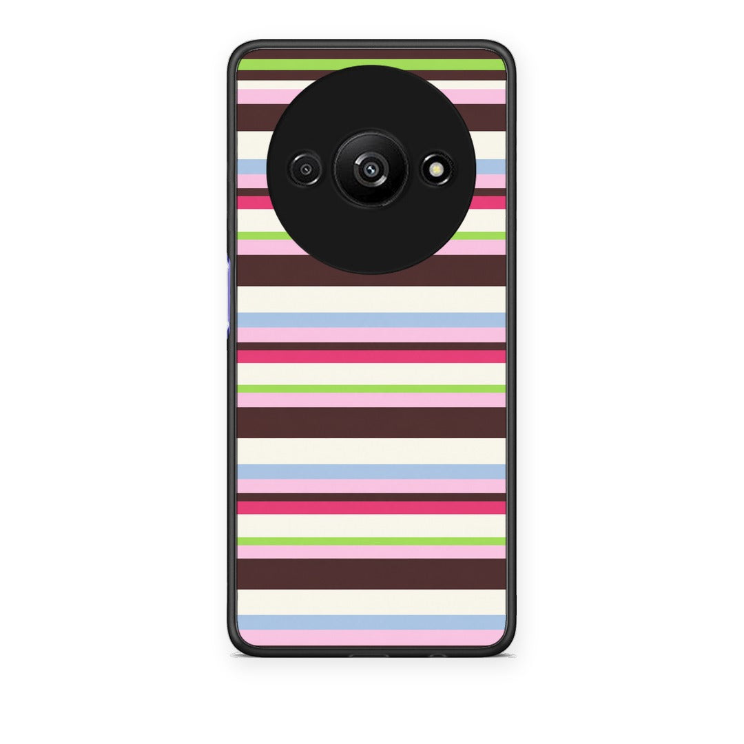 Θήκη Xiaomi Redmi A3 Multicolour Horizontal Stripes από τη Smartfits με σχέδιο στο πίσω μέρος και μαύρο περίβλημα | Xiaomi Redmi A3 Multicolour Horizontal Stripes case with colorful back and black bezels