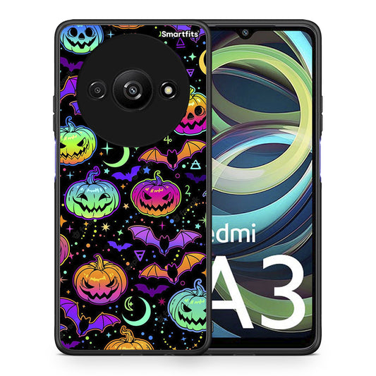 Θήκη Xiaomi Redmi A3 Neon Halloween από τη Smartfits με σχέδιο στο πίσω μέρος και μαύρο περίβλημα | Xiaomi Redmi A3 Neon Halloween case with colorful back and black bezels