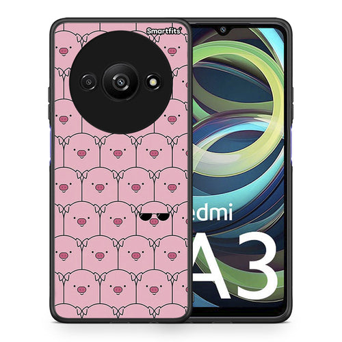 Θήκη Xiaomi Redmi A3 Pig Glasses από τη Smartfits με σχέδιο στο πίσω μέρος και μαύρο περίβλημα | Xiaomi Redmi A3 Pig Glasses case with colorful back and black bezels