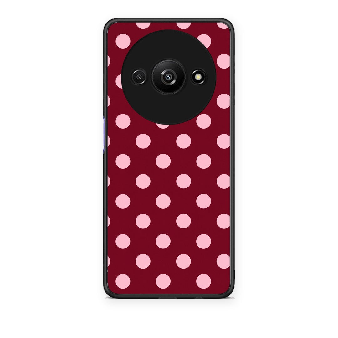 Θήκη Xiaomi Redmi A3 Pink Polka Dots on Burgundy από τη Smartfits με σχέδιο στο πίσω μέρος και μαύρο περίβλημα | Xiaomi Redmi A3 Pink Polka Dots on Burgundy case with colorful back and black bezels