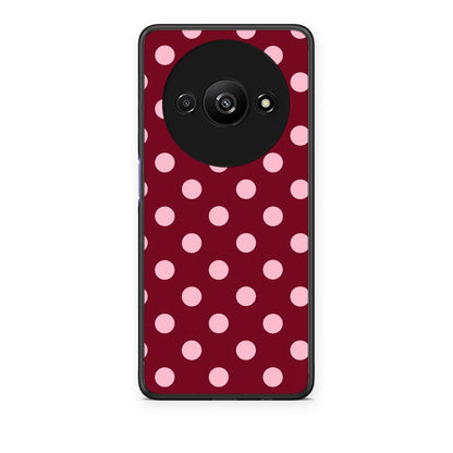 Θήκη Xiaomi Redmi A3 Pink Polka Dots on Burgundy από τη Smartfits με σχέδιο στο πίσω μέρος και μαύρο περίβλημα | Xiaomi Redmi A3 Pink Polka Dots on Burgundy case with colorful back and black bezels