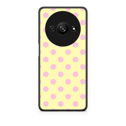 Θήκη Xiaomi Redmi A3 Pink Polka Dots on Yellow από τη Smartfits με σχέδιο στο πίσω μέρος και μαύρο περίβλημα | Xiaomi Redmi A3 Pink Polka Dots on Yellow case with colorful back and black bezels