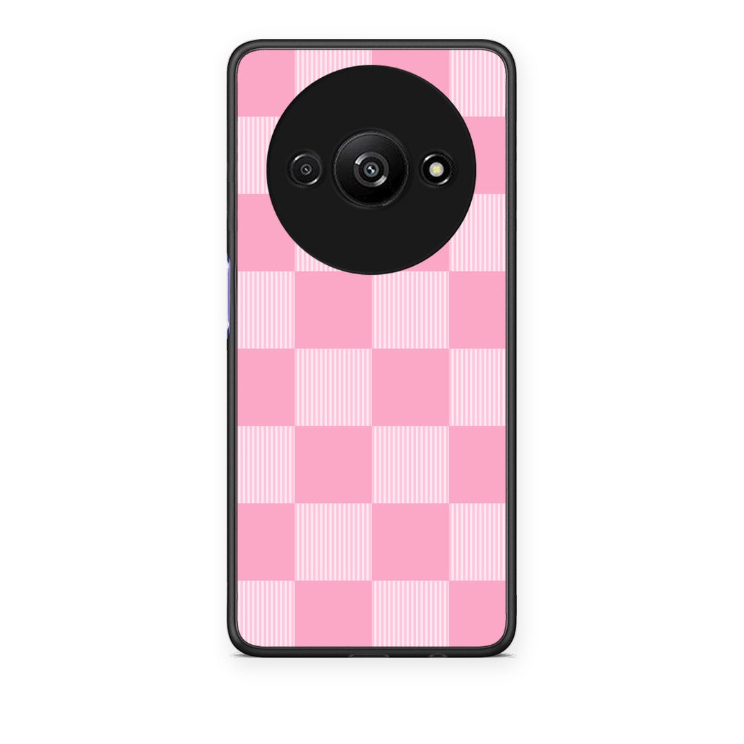Θήκη Xiaomi Redmi A3 Pink and White Striped Checks από τη Smartfits με σχέδιο στο πίσω μέρος και μαύρο περίβλημα | Xiaomi Redmi A3 Pink and White Striped Checks case with colorful back and black bezels