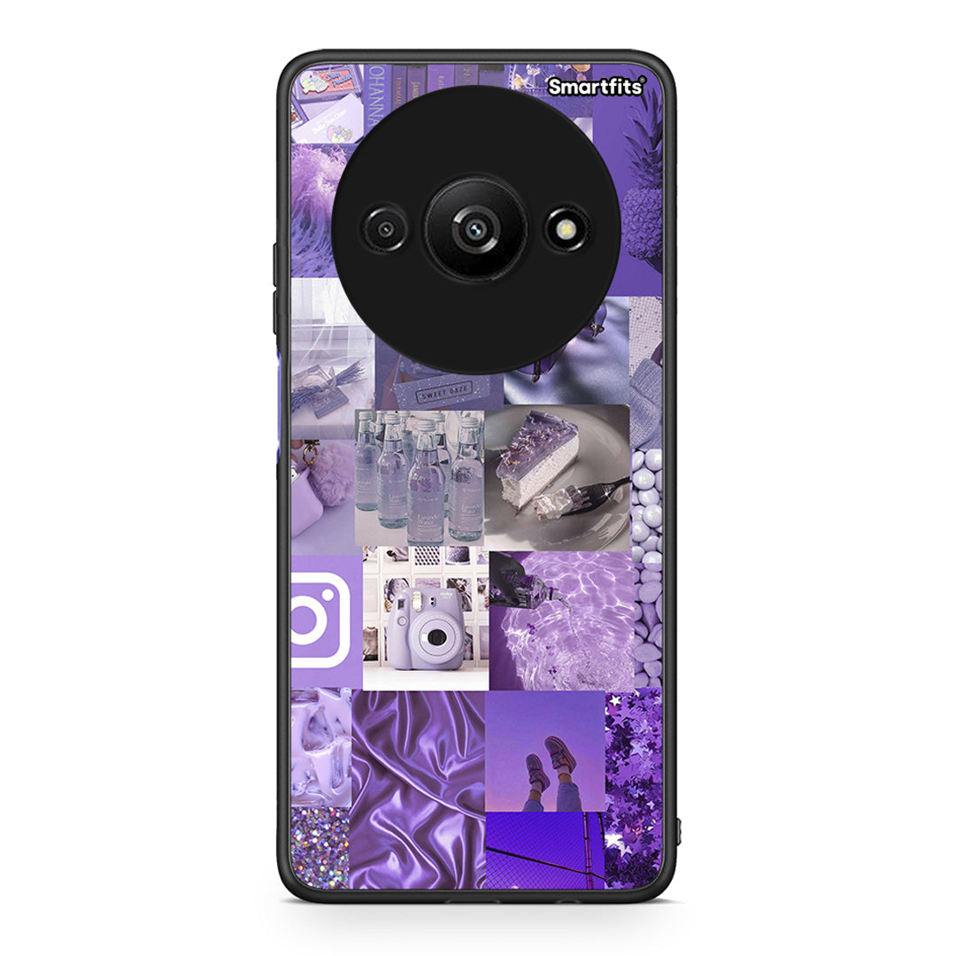 Xiaomi Redmi A3 Purple Aesthetic Collage θήκη από τη Smartfits με σχέδιο στο πίσω μέρος και μαύρο περίβλημα | Smartphone case with colorful back and black bezels by Smartfits