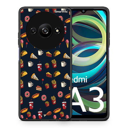 Θήκη Xiaomi Redmi A3 Hungry Random από τη Smartfits με σχέδιο στο πίσω μέρος και μαύρο περίβλημα | Xiaomi Redmi A3 Hungry Random case with colorful back and black bezels