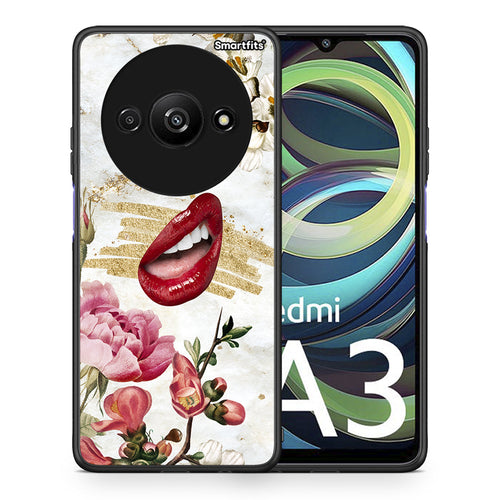 Θήκη Xiaomi Redmi A3 Red Lips από τη Smartfits με σχέδιο στο πίσω μέρος και μαύρο περίβλημα | Xiaomi Redmi A3 Red Lips case with colorful back and black bezels