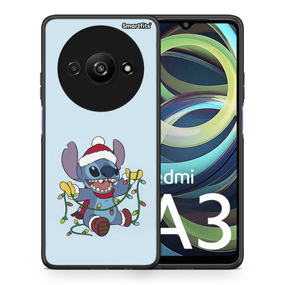 Θήκη Xiaomi Redmi A3 Santa Stich από τη Smartfits με σχέδιο στο πίσω μέρος και μαύρο περίβλημα | Xiaomi Redmi A3 Santa Stich case with colorful back and black bezels