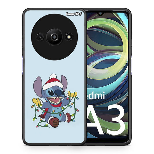 Θήκη Xiaomi Redmi A3 Santa Stich από τη Smartfits με σχέδιο στο πίσω μέρος και μαύρο περίβλημα | Xiaomi Redmi A3 Santa Stich case with colorful back and black bezels