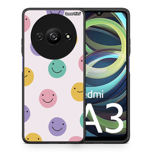 Θήκη Xiaomi Redmi A3 Smiley Faces από τη Smartfits με σχέδιο στο πίσω μέρος και μαύρο περίβλημα | Xiaomi Redmi A3 Smiley Faces case with colorful back and black bezels