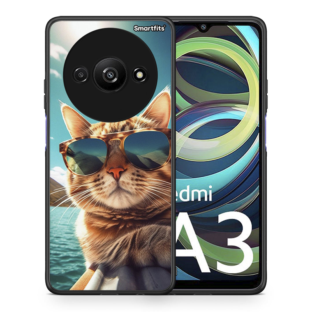 Θήκη Xiaomi Redmi A3 Summer Cat από τη Smartfits με σχέδιο στο πίσω μέρος και μαύρο περίβλημα | Xiaomi Redmi A3 Summer Cat case with colorful back and black bezels