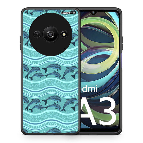 Θήκη Xiaomi Redmi A3 Swimming Dolphins από τη Smartfits με σχέδιο στο πίσω μέρος και μαύρο περίβλημα | Xiaomi Redmi A3 Swimming Dolphins case with colorful back and black bezels