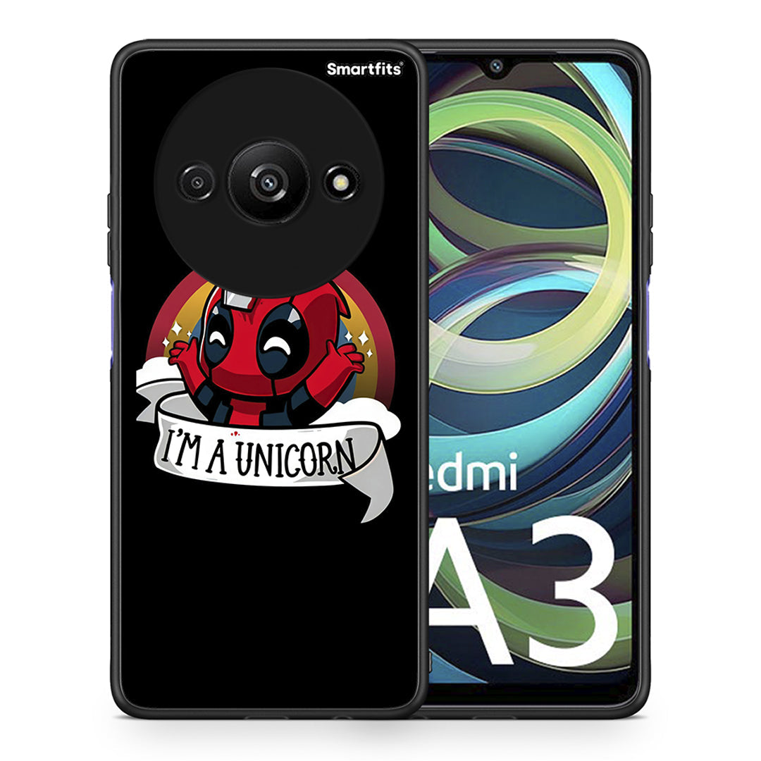 Θήκη Xiaomi Redmi A3 Unicorn Deadpool από τη Smartfits με σχέδιο στο πίσω μέρος και μαύρο περίβλημα | Xiaomi Redmi A3 Unicorn Deadpool case with colorful back and black bezels