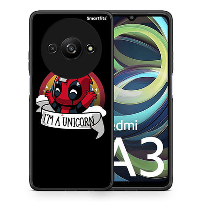 Θήκη Xiaomi Redmi A3 Unicorn Deadpool από τη Smartfits με σχέδιο στο πίσω μέρος και μαύρο περίβλημα | Xiaomi Redmi A3 Unicorn Deadpool case with colorful back and black bezels