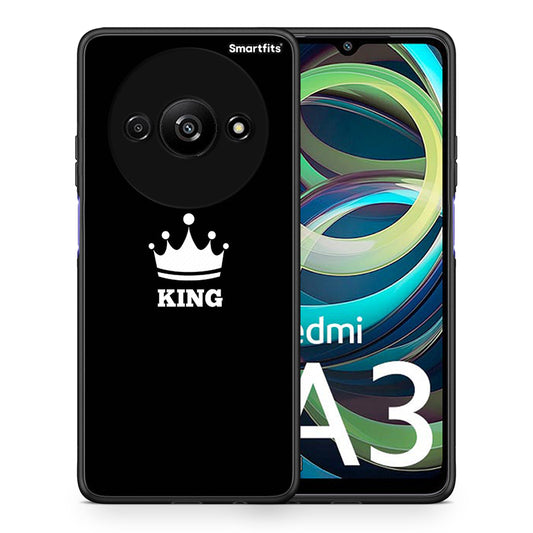 Θήκη Xiaomi Redmi A3 King Valentine από τη Smartfits με σχέδιο στο πίσω μέρος και μαύρο περίβλημα | Xiaomi Redmi A3 King Valentine case with colorful back and black bezels
