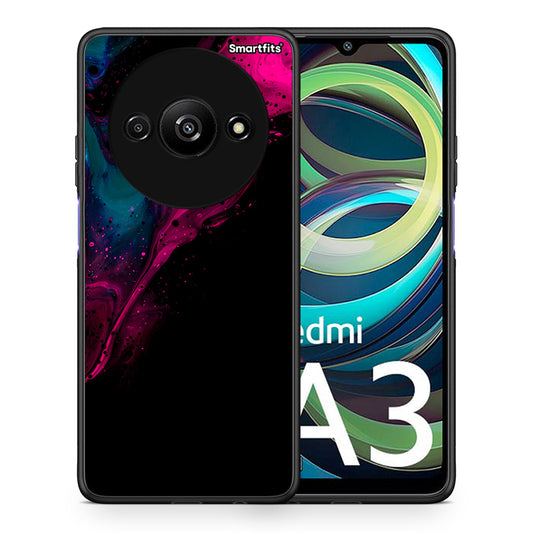 Θήκη Xiaomi Redmi A3 Pink Black Watercolor από τη Smartfits με σχέδιο στο πίσω μέρος και μαύρο περίβλημα | Xiaomi Redmi A3 Pink Black Watercolor case with colorful back and black bezels