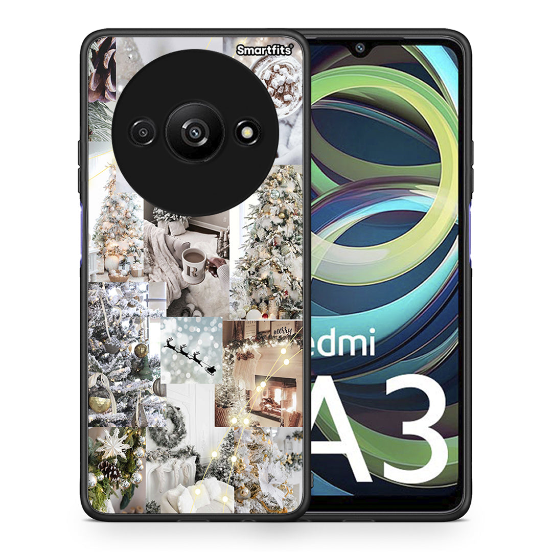 Θήκη Xiaomi Redmi A3 White Christmas από τη Smartfits με σχέδιο στο πίσω μέρος και μαύρο περίβλημα | Xiaomi Redmi A3 White Christmas case with colorful back and black bezels