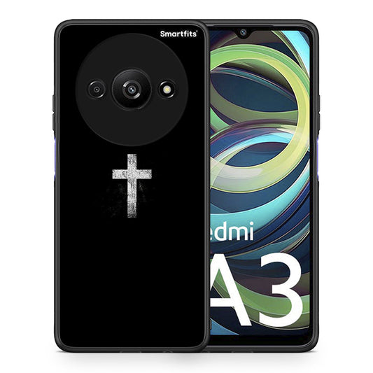 Θήκη Xiaomi Redmi A3 White Cross από τη Smartfits με σχέδιο στο πίσω μέρος και μαύρο περίβλημα | Xiaomi Redmi A3 White Cross case with colorful back and black bezels