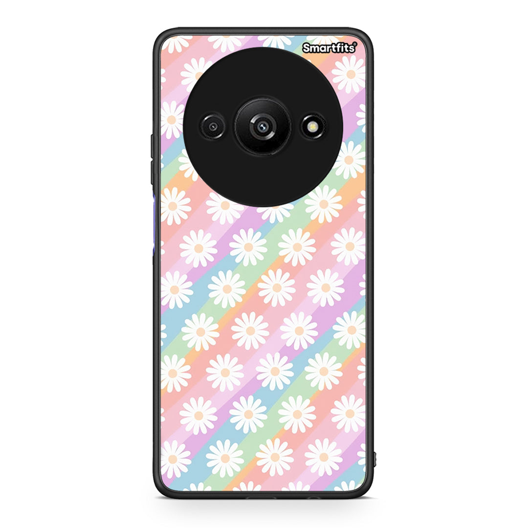 Xiaomi Redmi A3 White Daisies θήκη από τη Smartfits με σχέδιο στο πίσω μέρος και μαύρο περίβλημα | Smartphone case with colorful back and black bezels by Smartfits
