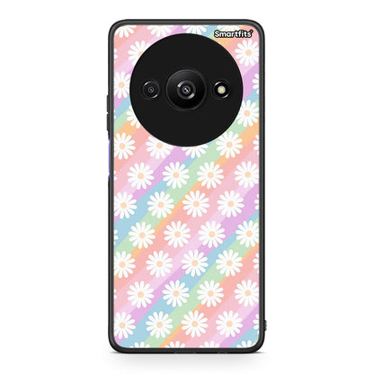 Xiaomi Redmi A3 White Daisies θήκη από τη Smartfits με σχέδιο στο πίσω μέρος και μαύρο περίβλημα | Smartphone case with colorful back and black bezels by Smartfits