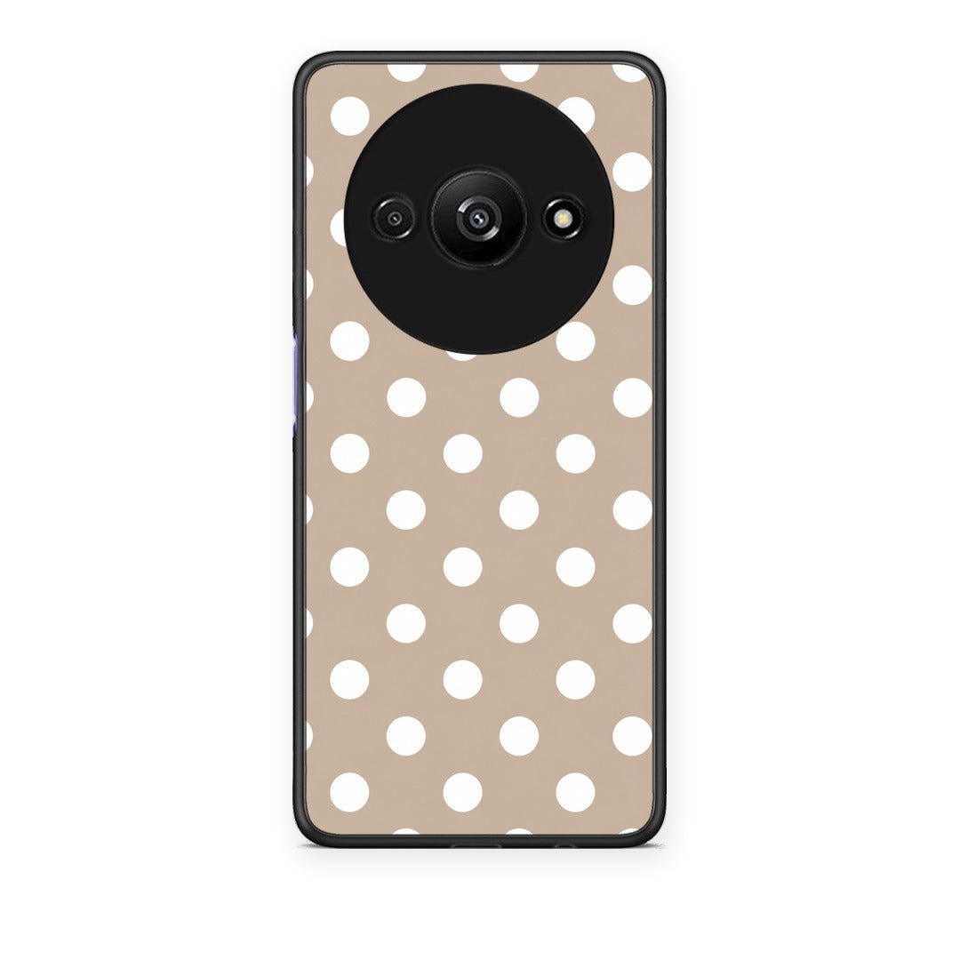 Θήκη Xiaomi Redmi A3 White Polka Dots on Taupe από τη Smartfits με σχέδιο στο πίσω μέρος και μαύρο περίβλημα | Xiaomi Redmi A3 White Polka Dots on Taupe case with colorful back and black bezels