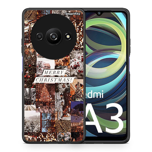 Θήκη Xiaomi Redmi A3 Xmas Collage από τη Smartfits με σχέδιο στο πίσω μέρος και μαύρο περίβλημα | Xiaomi Redmi A3 Xmas Collage case with colorful back and black bezels