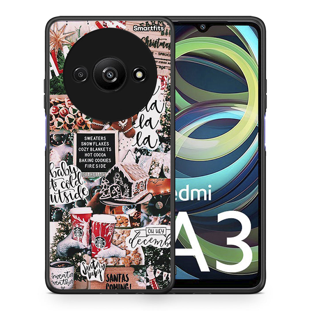 Θήκη Xiaomi Redmi A3 Xmas Habbits από τη Smartfits με σχέδιο στο πίσω μέρος και μαύρο περίβλημα | Xiaomi Redmi A3 Xmas Habbits case with colorful back and black bezels