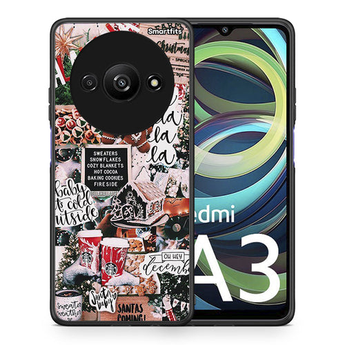 Θήκη Xiaomi Redmi A3 Xmas Habbits από τη Smartfits με σχέδιο στο πίσω μέρος και μαύρο περίβλημα | Xiaomi Redmi A3 Xmas Habbits case with colorful back and black bezels