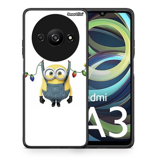 Θήκη Xiaomi Redmi A3 Xmas Minion Lights από τη Smartfits με σχέδιο στο πίσω μέρος και μαύρο περίβλημα | Xiaomi Redmi A3 Xmas Minion Lights case with colorful back and black bezels