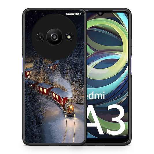 Θήκη Xiaomi Redmi A3 Xmas Train από τη Smartfits με σχέδιο στο πίσω μέρος και μαύρο περίβλημα | Xiaomi Redmi A3 Xmas Train case with colorful back and black bezels
