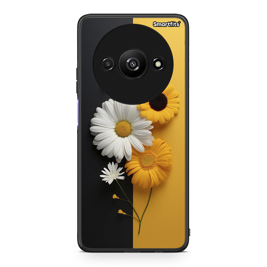 Xiaomi Redmi A3 Yellow Daisies θήκη από τη Smartfits με σχέδιο στο πίσω μέρος και μαύρο περίβλημα | Smartphone case with colorful back and black bezels by Smartfits
