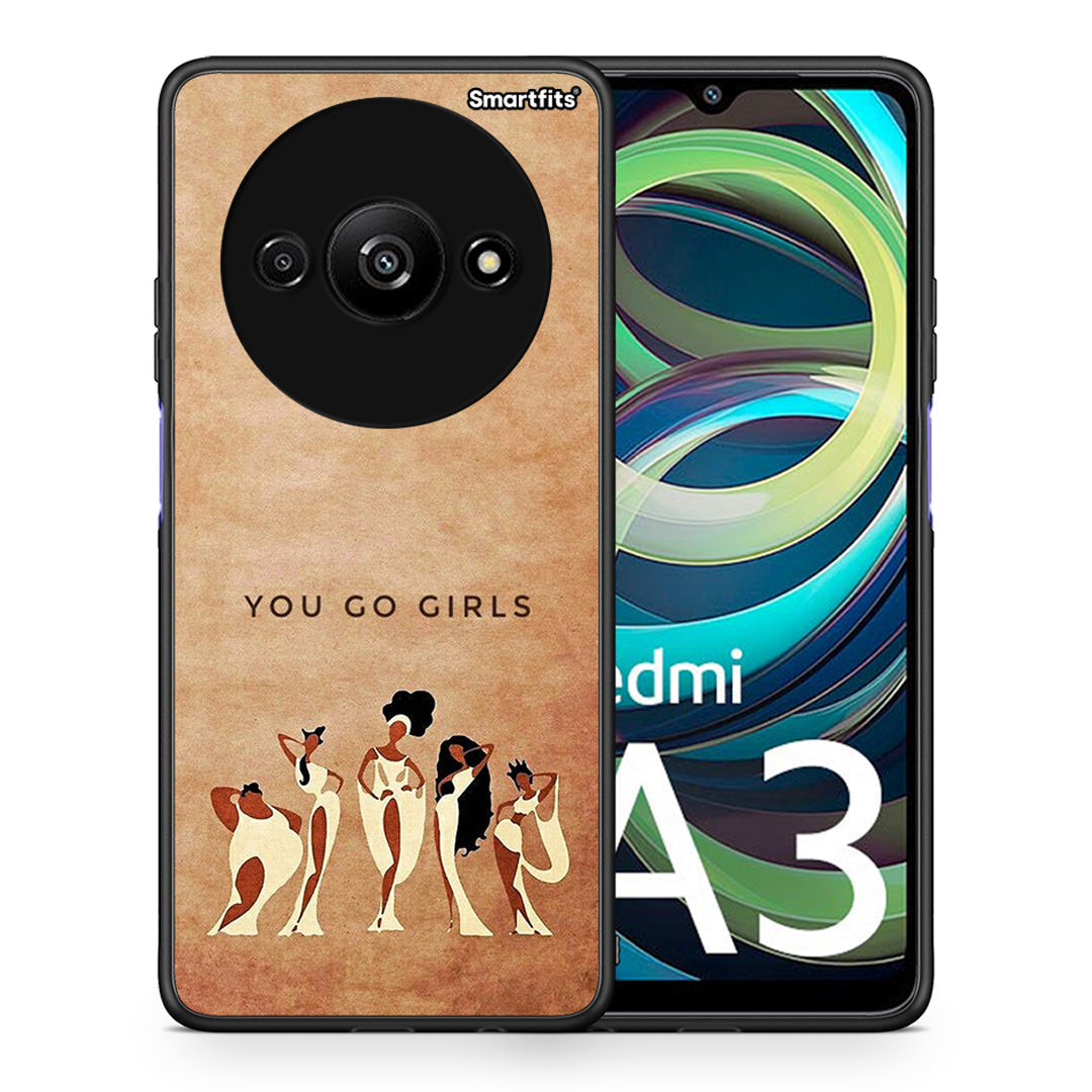 Θήκη Xiaomi Redmi A3 You Go Girl από τη Smartfits με σχέδιο στο πίσω μέρος και μαύρο περίβλημα | Xiaomi Redmi A3 You Go Girl case with colorful back and black bezels