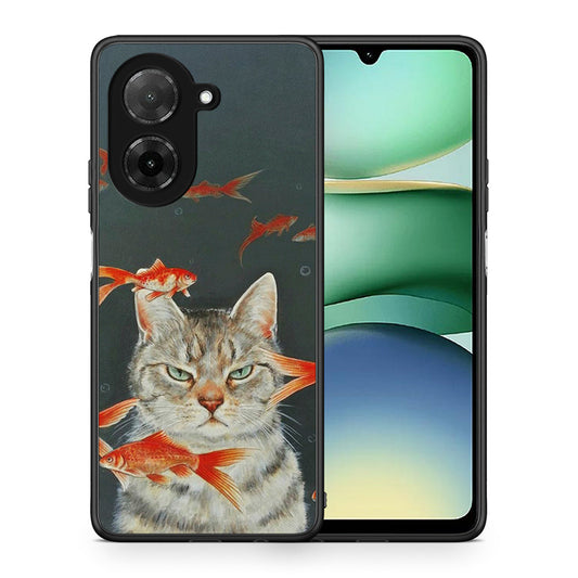 Θήκη Xiaomi Redmi A5 Cat Goldfish από τη Smartfits με σχέδιο στο πίσω μέρος και μαύρο περίβλημα | Xiaomi Redmi A5 Cat Goldfish case with colorful back and black bezels