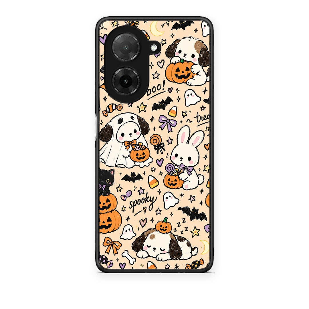 Θήκη Xiaomi Redmi A5 Halloween Puppies and Friends on Cream από τη Smartfits με σχέδιο στο πίσω μέρος και μαύρο περίβλημα | Xiaomi Redmi A5 Halloween Puppies and Friends on Cream case with colorful back and black bezels