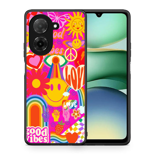 Θήκη Xiaomi Redmi A5 Hippie Love από τη Smartfits με σχέδιο στο πίσω μέρος και μαύρο περίβλημα | Xiaomi Redmi A5 Hippie Love case with colorful back and black bezels