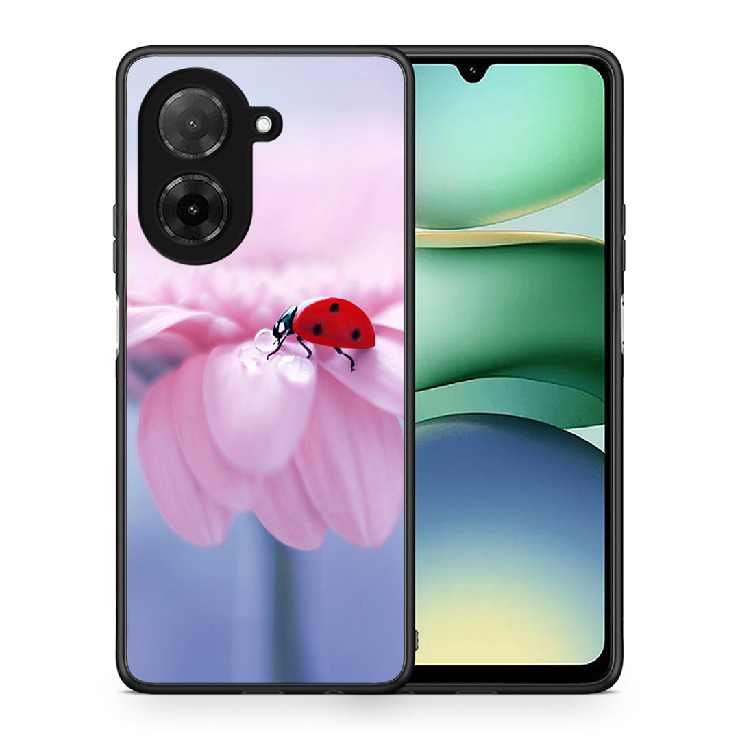 Θήκη Xiaomi Redmi A5 Ladybug Flower από τη Smartfits με σχέδιο στο πίσω μέρος και μαύρο περίβλημα | Xiaomi Redmi A5 Ladybug Flower case with colorful back and black bezels