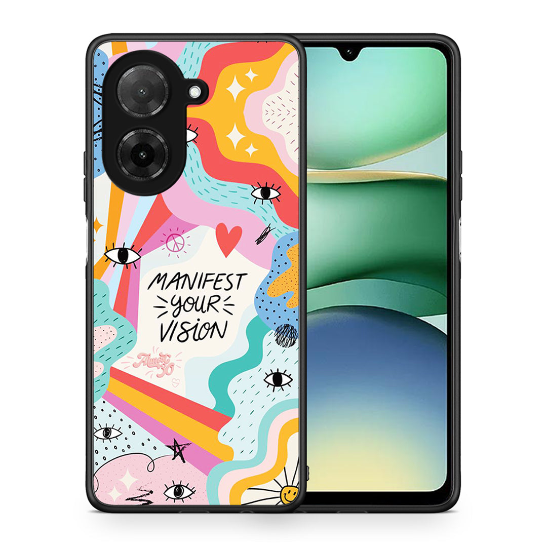 Θήκη Xiaomi Redmi A5 Manifest Your Vision από τη Smartfits με σχέδιο στο πίσω μέρος και μαύρο περίβλημα | Xiaomi Redmi A5 Manifest Your Vision case with colorful back and black bezels