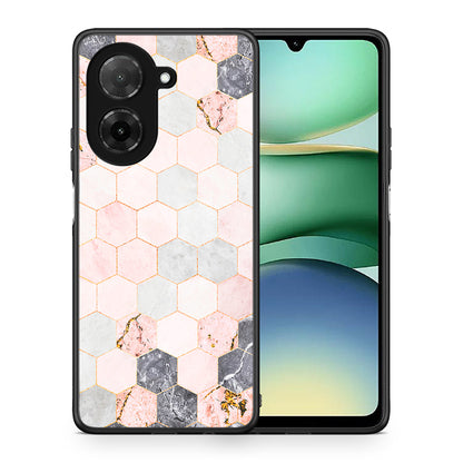 Θήκη Xiaomi Redmi A5 Hexagon Pink Marble από τη Smartfits με σχέδιο στο πίσω μέρος και μαύρο περίβλημα | Xiaomi Redmi A5 Hexagon Pink Marble case with colorful back and black bezels