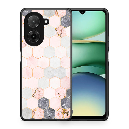 Θήκη Xiaomi Redmi A5 Hexagon Pink Marble από τη Smartfits με σχέδιο στο πίσω μέρος και μαύρο περίβλημα | Xiaomi Redmi A5 Hexagon Pink Marble case with colorful back and black bezels