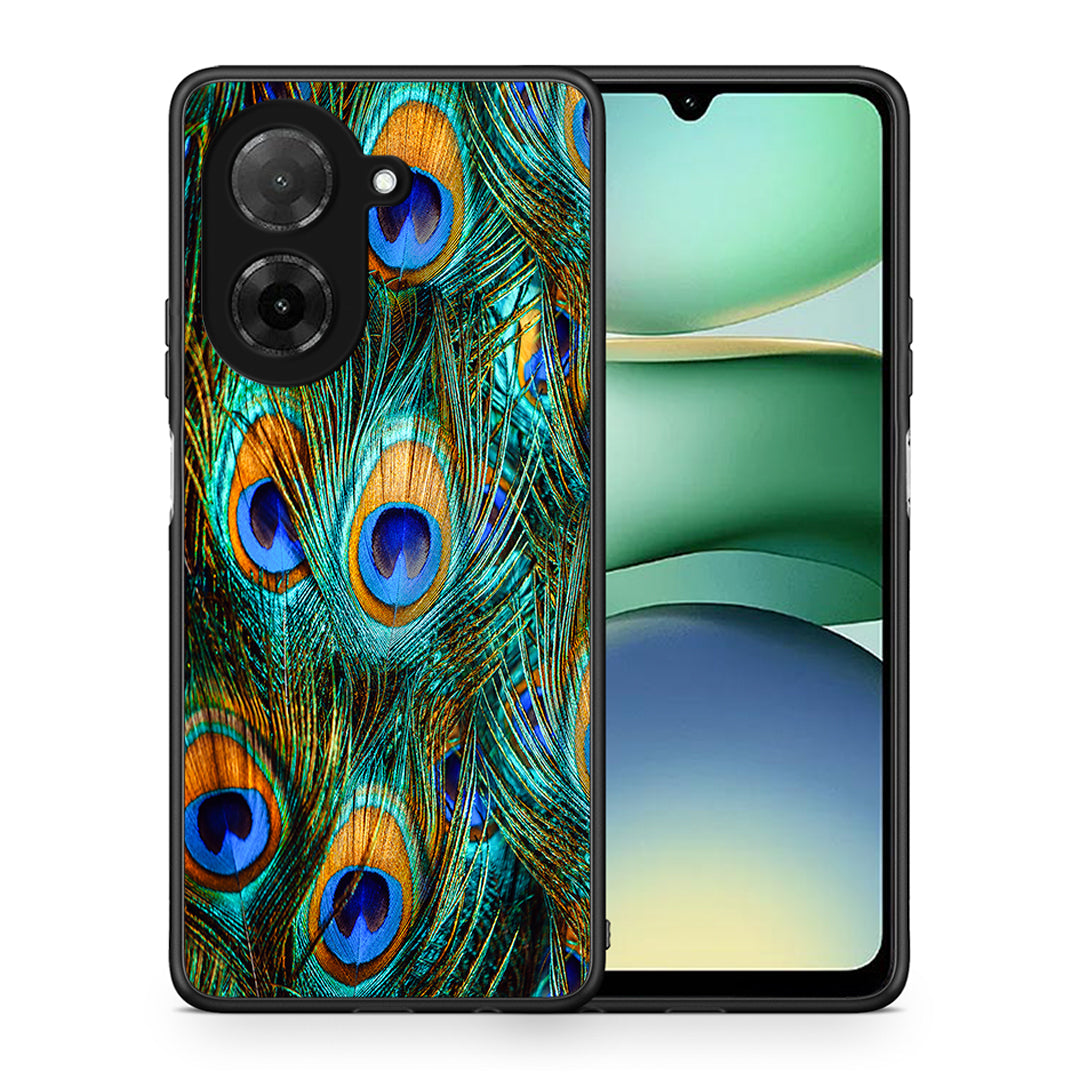 Θήκη Xiaomi Redmi A5 Real Peacock Feathers από τη Smartfits με σχέδιο στο πίσω μέρος και μαύρο περίβλημα | Xiaomi Redmi A5 Real Peacock Feathers case with colorful back and black bezels