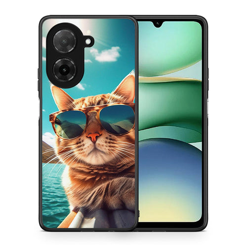Θήκη Xiaomi Redmi A5 Summer Cat από τη Smartfits με σχέδιο στο πίσω μέρος και μαύρο περίβλημα | Xiaomi Redmi A5 Summer Cat case with colorful back and black bezels