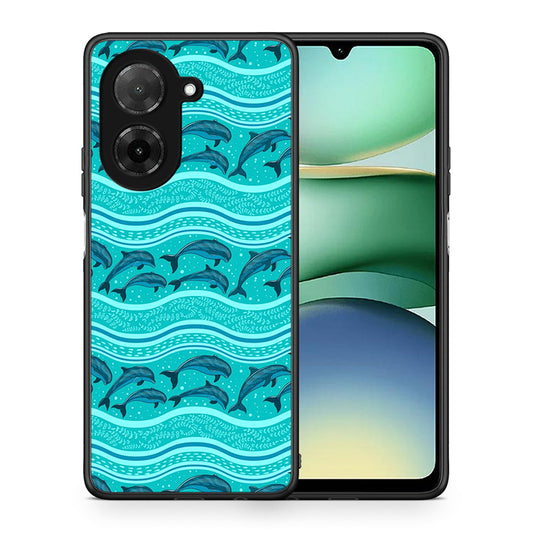Θήκη Xiaomi Redmi A5 Swimming Dolphins από τη Smartfits με σχέδιο στο πίσω μέρος και μαύρο περίβλημα | Xiaomi Redmi A5 Swimming Dolphins case with colorful back and black bezels