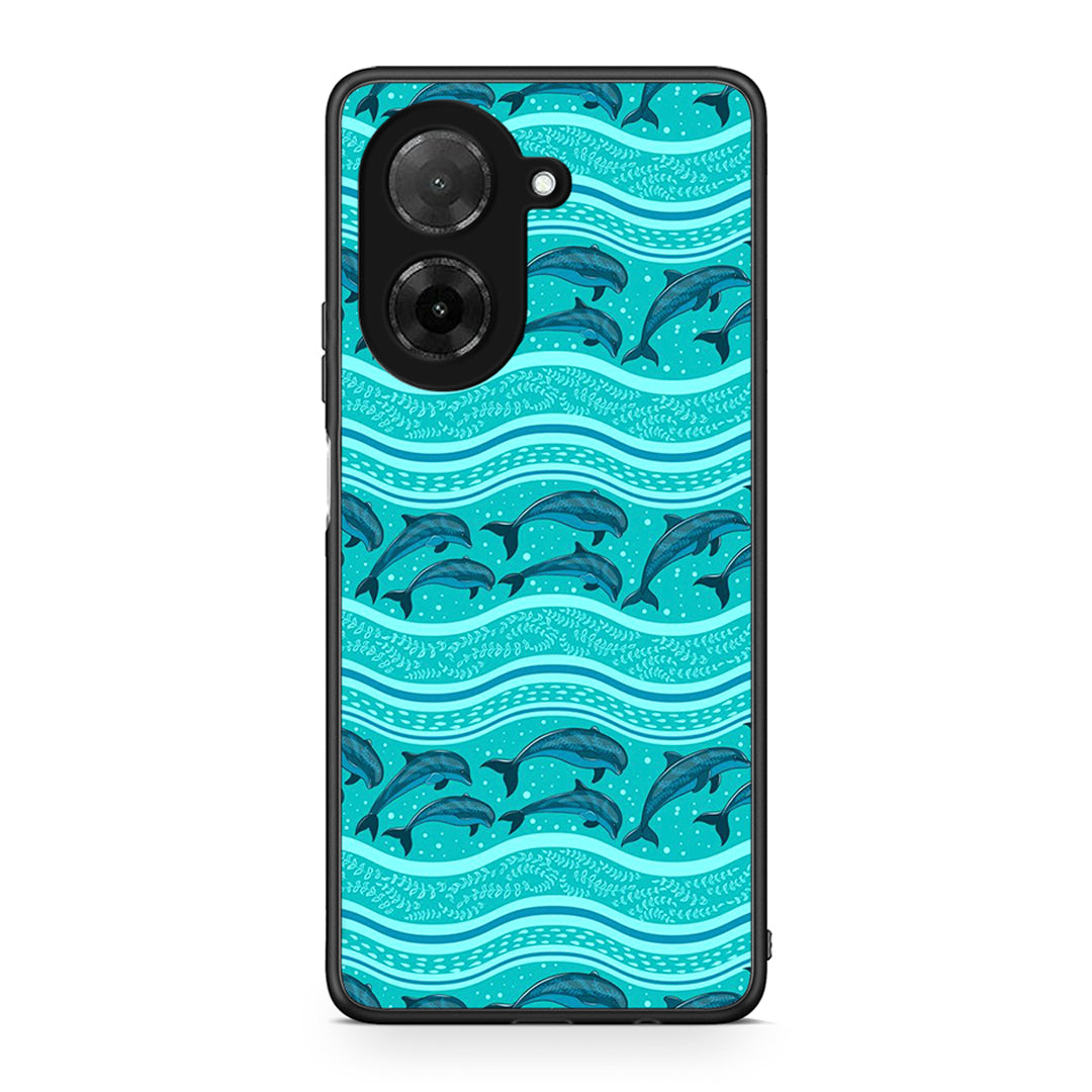 Xiaomi Redmi A5 Swimming Dolphins θήκη από τη Smartfits με σχέδιο στο πίσω μέρος και μαύρο περίβλημα | Smartphone case with colorful back and black bezels by Smartfits