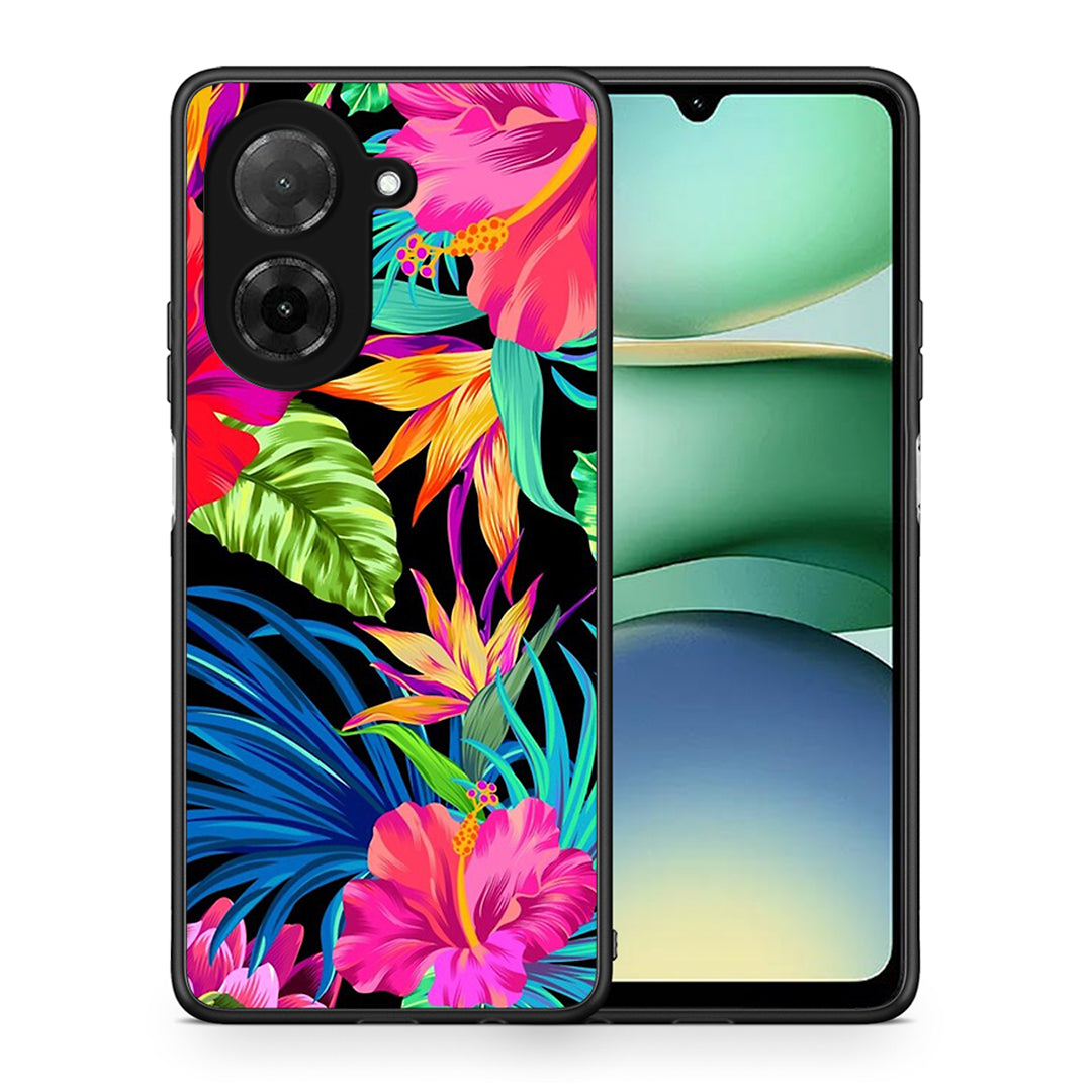 Θήκη Xiaomi Redmi A5 Tropical Flowers από τη Smartfits με σχέδιο στο πίσω μέρος και μαύρο περίβλημα | Xiaomi Redmi A5 Tropical Flowers case with colorful back and black bezels