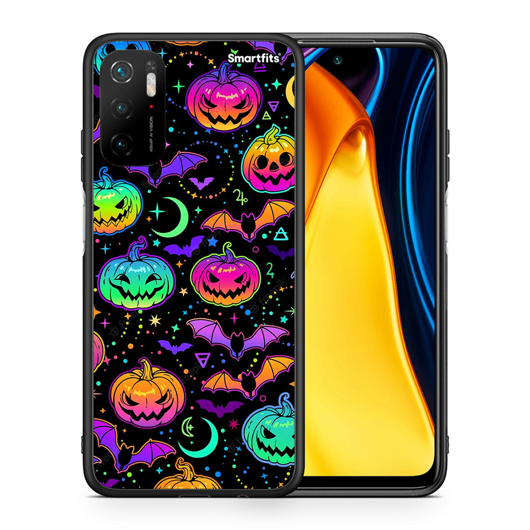 Θήκη Xiaomi Redmi Note 10 5G/Poco M3 Pro Neon Halloween από τη Smartfits με σχέδιο στο πίσω μέρος και μαύρο περίβλημα | Xiaomi Redmi Note 10 5G/Poco M3 Pro Neon Halloween case with colorful back and black bezels