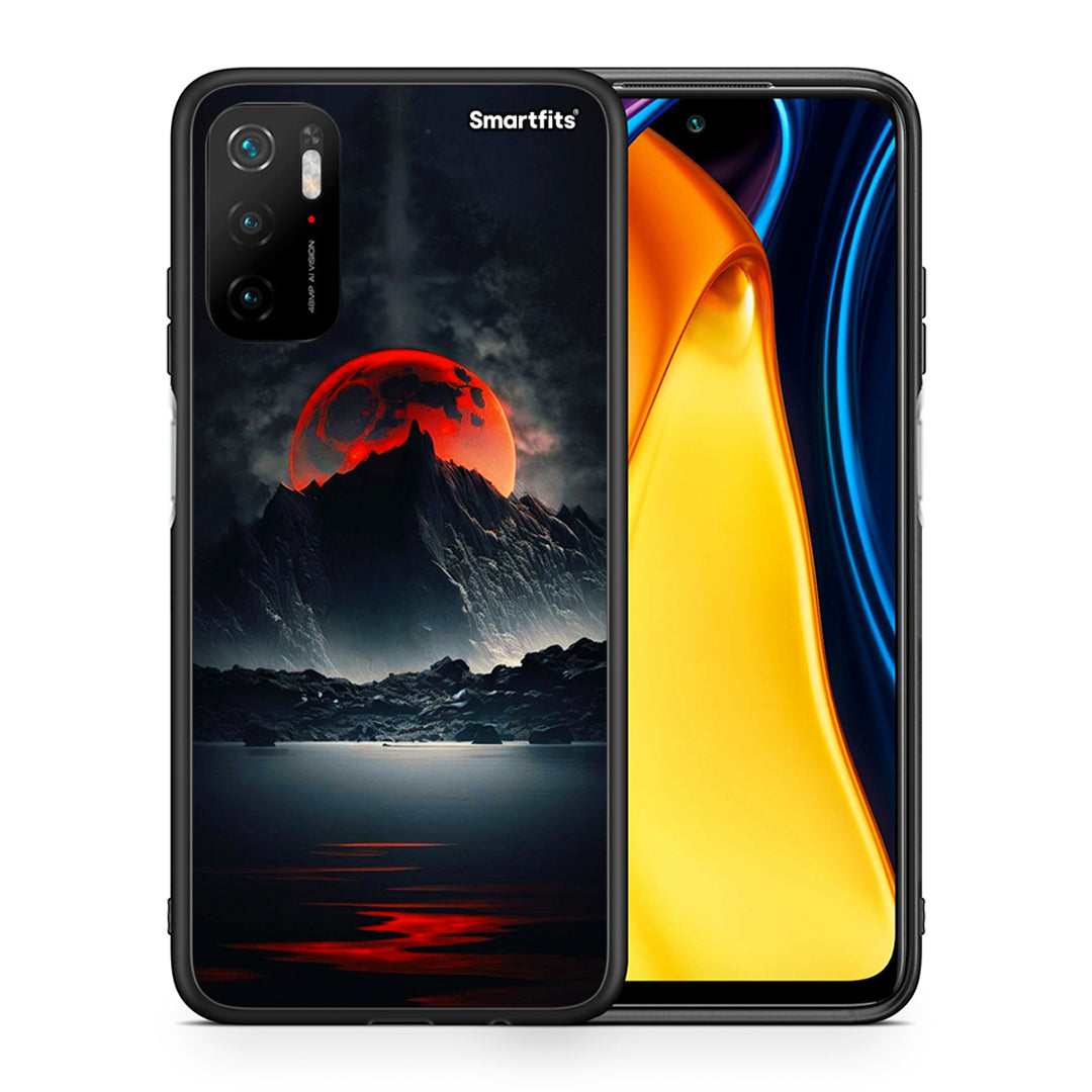 Θήκη Xiaomi Redmi Note 10 5G/Poco M3 Pro Red Full Moon από τη Smartfits με σχέδιο στο πίσω μέρος και μαύρο περίβλημα | Xiaomi Redmi Note 10 5G/Poco M3 Pro Red Full Moon case with colorful back and black bezels