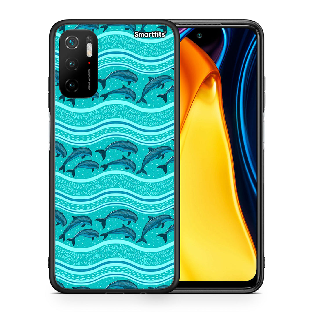 Θήκη Xiaomi Redmi Note 10 5G/Poco M3 Pro Swimming Dolphins από τη Smartfits με σχέδιο στο πίσω μέρος και μαύρο περίβλημα | Xiaomi Redmi Note 10 5G/Poco M3 Pro Swimming Dolphins case with colorful back and black bezels